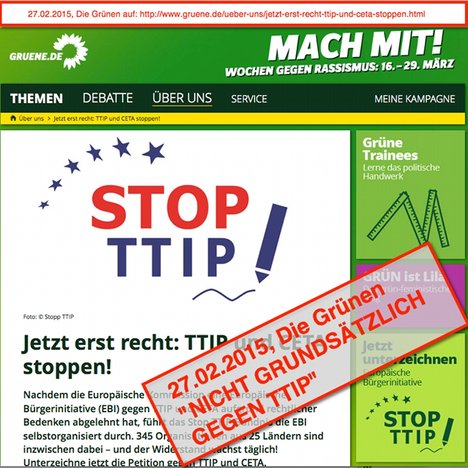 Sind die GRÜNEN nun für oder gegen TTIP und CETA? Auf jeden Fall deutlich auf Kurs zur unkritischen Regierungsbeteiligung mit Scholz Sind die GRÜNEN nun für oder gegen TTIP und CETA? Auf jeden Fall deutlich auf Kurs zur unkritischen Regierungsbeteiligung mit Scholz