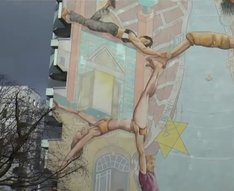 Wandbild in der Lenzsiedlung. Die Lenzsiedlung ist weit über die Grenzen Hamburgs bekannt für beispielhaft gute nachbarschaftliche Beziehungen.