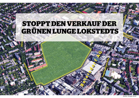 Stoppt den Verkauf der grünen Lunge Lokstedts. Hier geht's zum facebook-Auftritt von 'Lebenswertes Lokstedt' Luftbild der Lokstedter Kleingartenfläche, die an Beiersdorf verkauft wird.